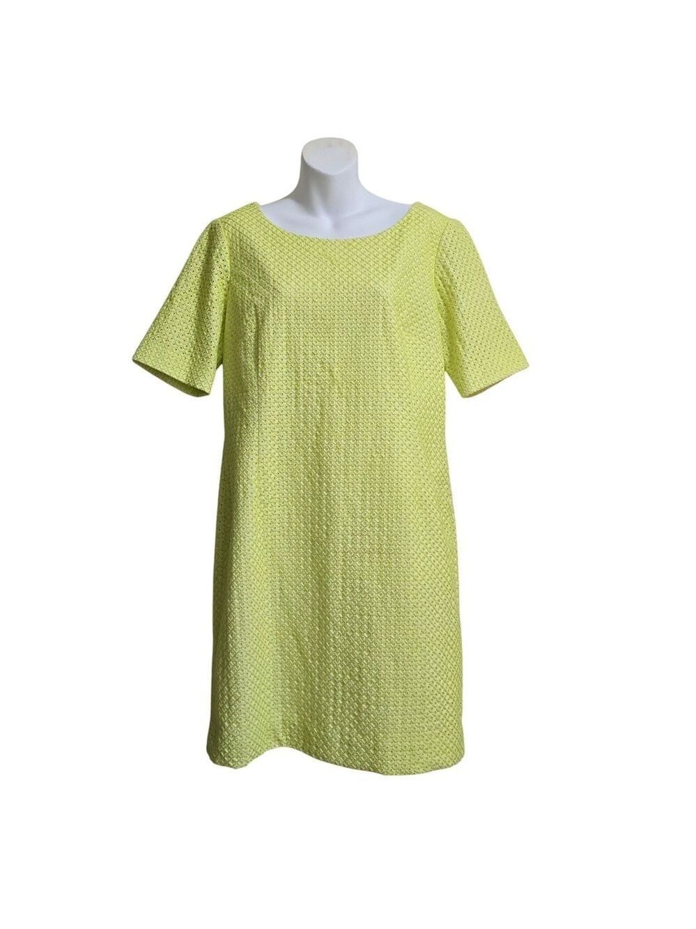 Antonio Melani Short Sleeve Eyelet Mini Sheath Dress In Chartreuse Sz 10